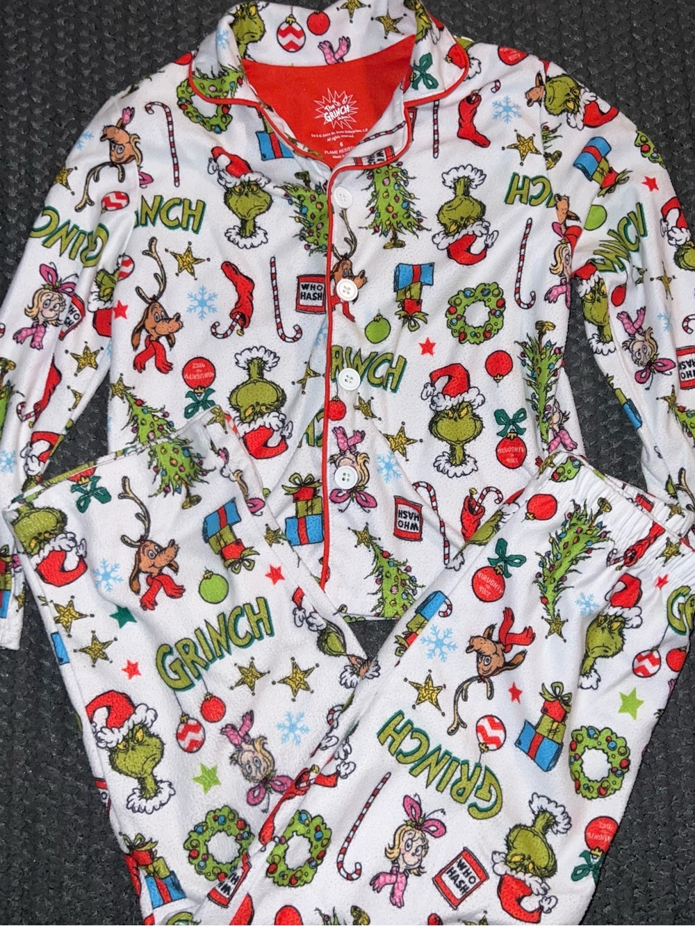 Official Grinch Kids' White Holiday Pajama Set with Red Trim